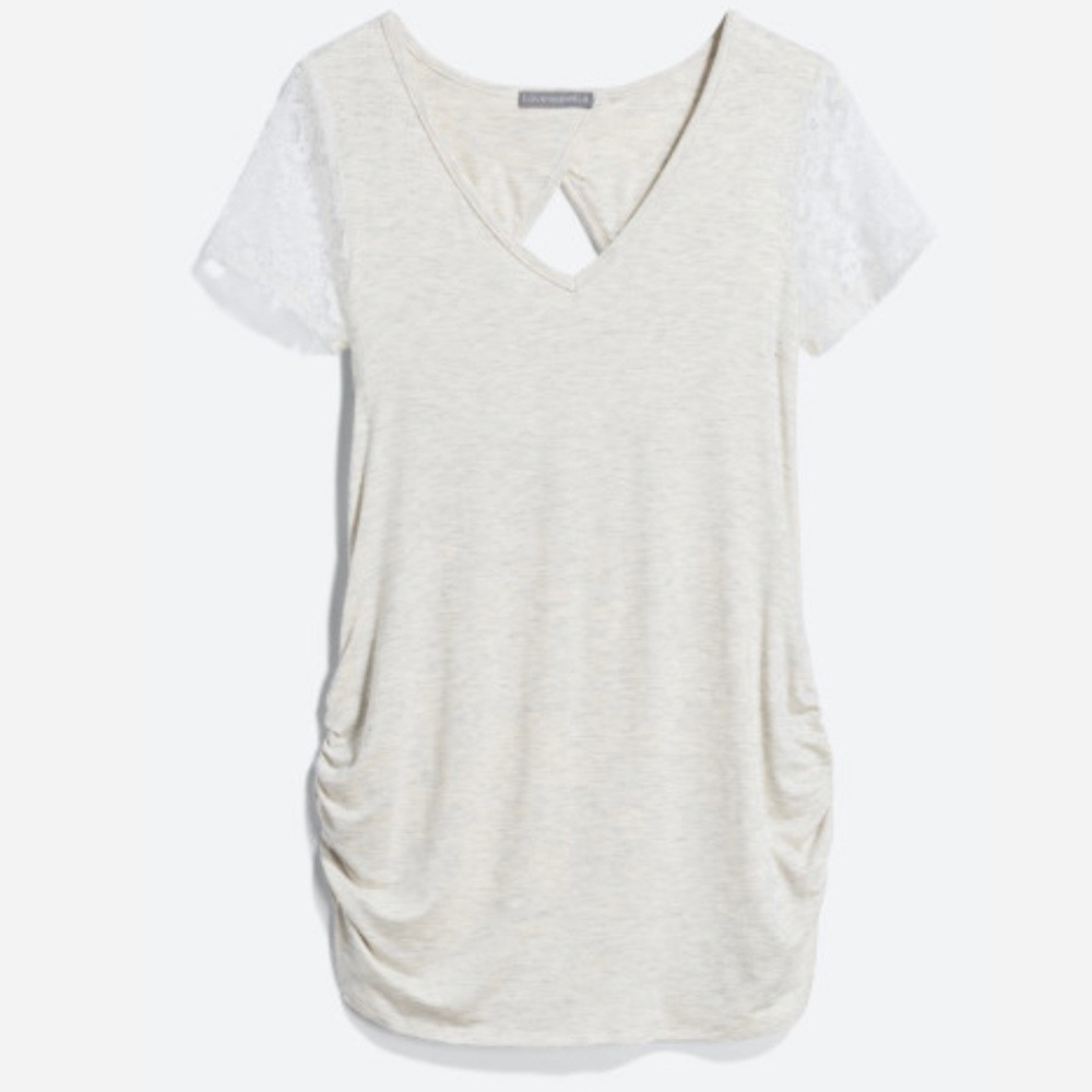 Loveappella Alaina Maternity Lace Back Detail Grey Knit Top Size Small